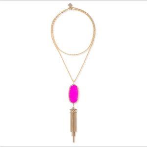 💕💫Gorgeous! Pink Kendra Scott Necklace Tassel Pendant Adjustable Gold 💫💕